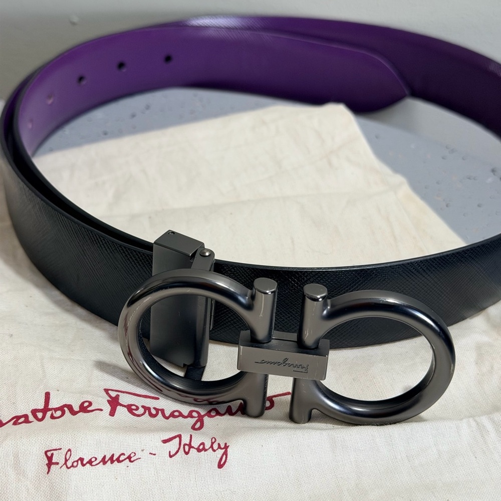 Salvatore Ferragamo Black and Purple Men's Belt size 34-36